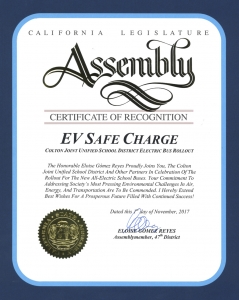 EV Safe Charge - Certificate of Recognition